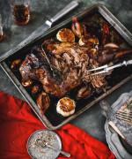 SLOW COOKED LEG OF LAMB WITH SHERRY, SHALLOTS AND GARLIC