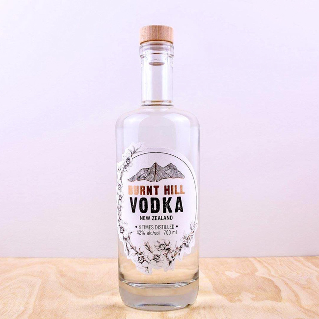 bottle of eco-friendly Burnt Hill Vodka from New Zealand