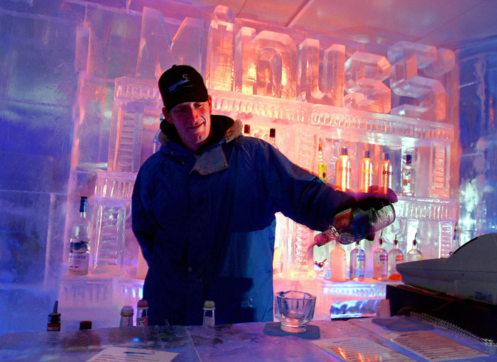 Vodka being poured at Minus 5 Ice Bar on Princes Wharf in Auckland New Zealand